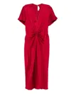 Victoria Beckham Gathered V Neck Midi Dress Tomato