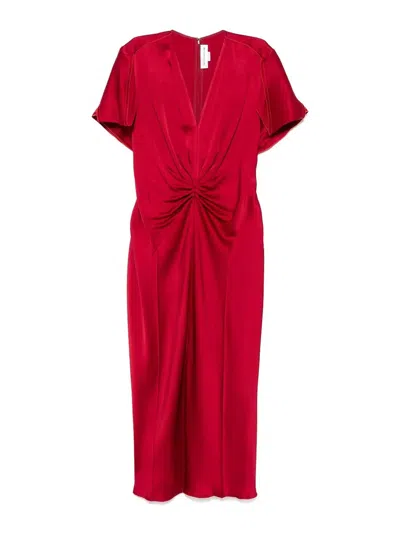 VICTORIA BECKHAM GATHERED V-NECK MIDI DRESS