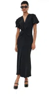 Victoria Beckham Gathered V Neck Midi Dress Black In Black