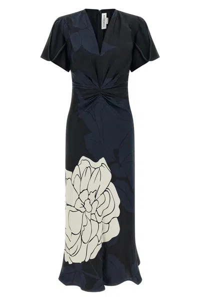 VICTORIA BECKHAM 'GATHERED V-NECK' MIDI DRESS