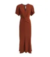 Victoria Beckham Womens Russet V-neck Ruched-front Crepe Midi Dress In Brown
