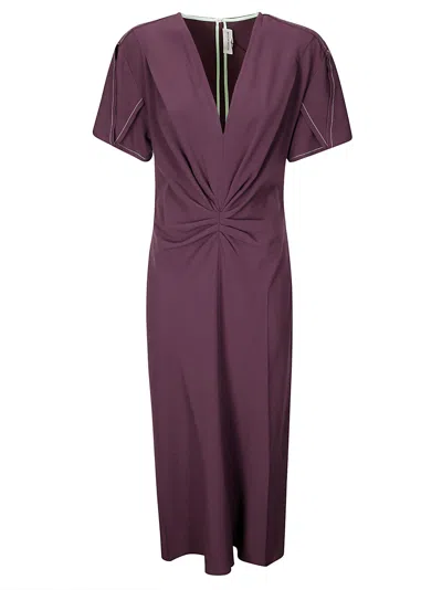 Victoria Beckham Ruched V-neck Midi Dress In Purple