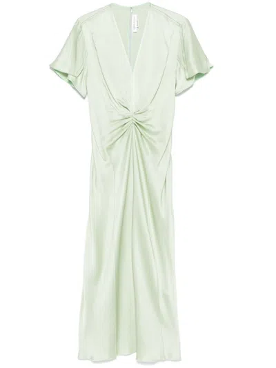 VICTORIA BECKHAM GATHERED V-NECK MIDI DRESS