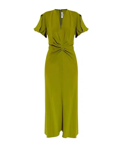 Victoria Beckham Gathered V-neck Midi Dress In Green
