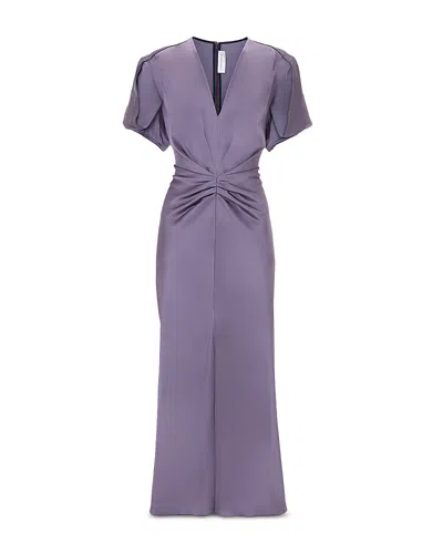 Victoria Beckham Gathered V Neck Midi Dress In Iris