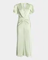 Victoria Beckham Women's Gathered V-neck Midi Dress In Jade