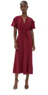 Victoria Beckham Gathered Wool-blend Midi Dress In Brown