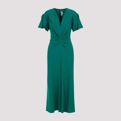 Victoria Beckham Gathered V Neck Midi Dress In P