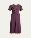 Victoria Beckham Gathered V-neck Wool Midi Dress In Fig