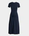 Victoria Beckham Gathered Waist Crepe Midi Dress In Blue