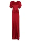Victoria Beckham Womens Gathered Draped-sleeve Satin Maxi Dress Rose In Red