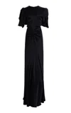 Victoria Beckham Gathered Waist Floor Length Dress In Black