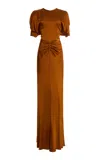 Victoria Beckham Gathered Waist Floor Length Dress In Brown