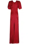 Victoria Beckham Red Crewneck Midi Dress With Gathered Waist And Rear Zip Closure