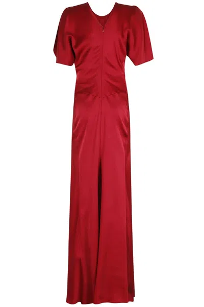 Victoria Beckham Womens Gathered Draped-sleeve Satin Maxi Dress Rose In Red