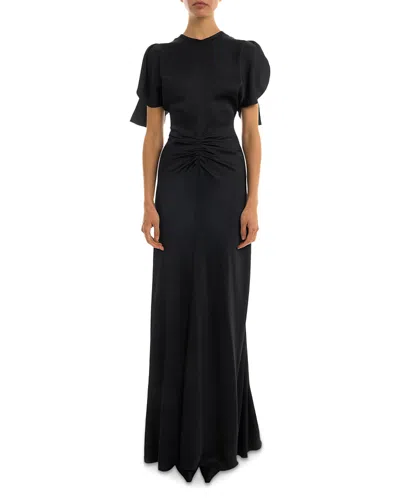Victoria Beckham Gathered Waist Floor Length Dress In Blue