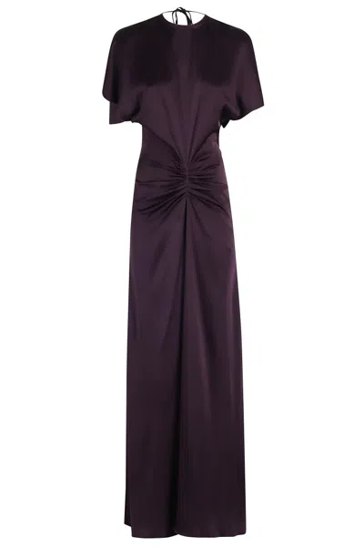 Victoria Beckham Gathered Waist Floor Long Dress In Purple