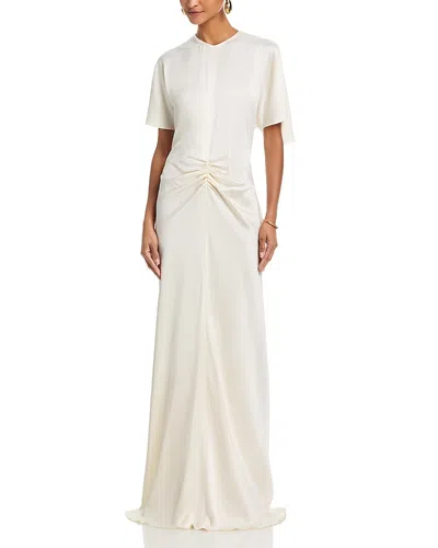 Victoria Beckham Gathered Waist Floor Length Dress In White