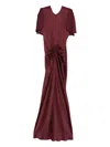 Victoria Beckham Gathered Waist Floor Length Maxi Dress In Burgundy