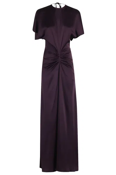 Victoria Beckham Gathered Waist Floor Long Dress In Fig