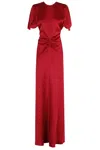 Victoria Beckham Womens Gathered Draped-sleeve Satin Maxi Dress Rose In Red