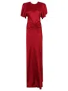Victoria Beckham Womens Gathered Draped-sleeve Satin Maxi Dress Rose In Red