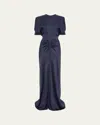 Victoria Beckham Womens Navy Pin-tuck Waist Satin Flared Gown In Blue