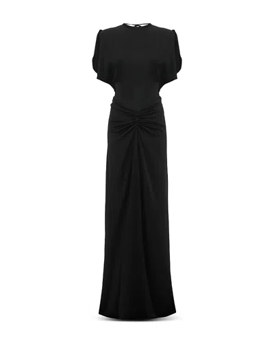 Victoria Beckham Gathered-waist Backless Satin Gown In Black