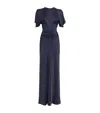 Victoria Beckham Navy Blue Long Dress With Gathered Waist In Blue