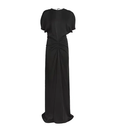 Victoria Beckham Gathered Open-back Crêpe Satin Gown In Black