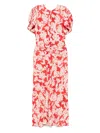 Victoria Beckham Floral Gathered-waist Midi Dress In Red