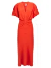 Victoria Beckham Gathered V Neck Midi Dress Tomato
