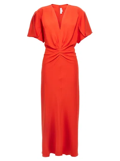 VICTORIA BECKHAM GATHERED WAIST MIDI DRESS