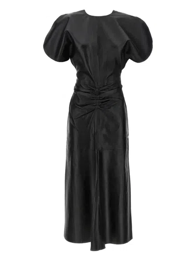 VICTORIA BECKHAM GATHERED WAIST MIDI DRESS