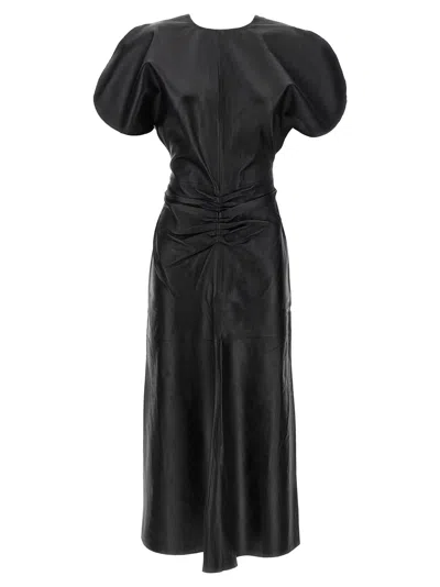 Victoria Beckham Gathered Waist Midi Dress In Black