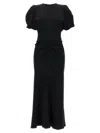 Victoria Beckham Gathered Waist Crepe Midi Dress In Black