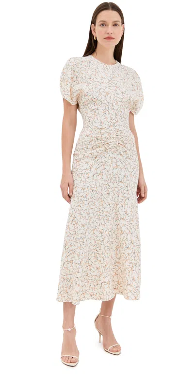 Victoria Beckham Gathered Waist Midi Dress Floral Ovation Peach