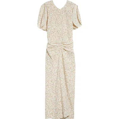 Victoria Beckham Womens Floral Ovation Peach Flower-print Ruched Woven-blend Midi Dress