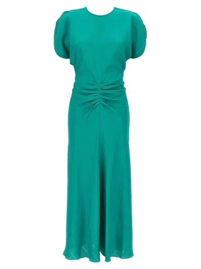 VICTORIA BECKHAM GATHERED WAIST MIDI DRESS