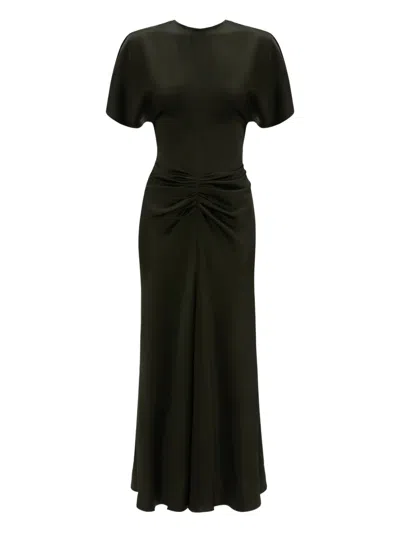 Victoria Beckham Gathered-waist Midi Dress In Green