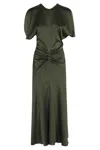 Victoria Beckham Gathered Waist Midi Dress In Green