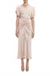 Victoria Beckham Gathered Waist Midi Dress In Blush/apricot In Neutral