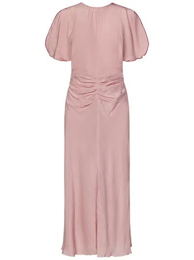 Victoria Beckham Gathered Waist Midi Dress Midi Dress In Pink