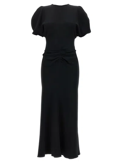 Victoria Beckham Gathered Waist Midi Dress In Black