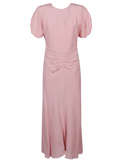Victoria Beckham Gathered Waist Midi Dress Midi Dress In Rosa