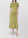 Victoria Beckham Gathered Waist Midi Dress With Knotted Detail In Green