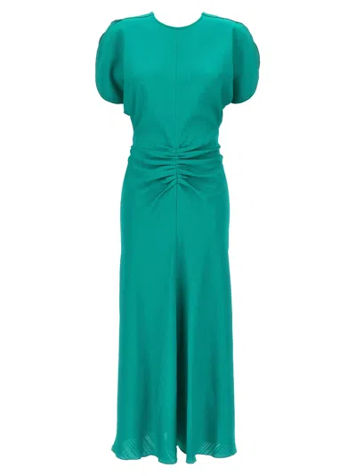 VICTORIA BECKHAM GATHERED WAIST MIDI DRESSES GREEN