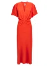Victoria Beckham Gathered V Neck Midi Dress Tomato