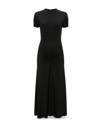 Victoria Beckham Gathered Waist Midi T-shirt Dress In Black