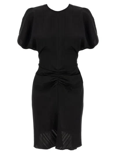 Victoria Beckham Gathered Waist Viscose Mini Dress In Black